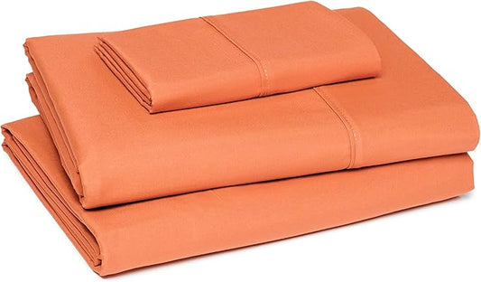 Amazon Basics Lightweight Super Soft Easy Care Wrinkle Free Microfiber 3-Piece Bed Sheet Set with 14-Inch Deep Pockets, Twin, Brick, Solid