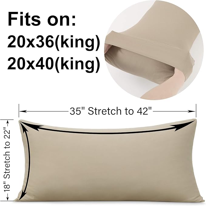 2-Pack Stretch Pillow Cases - Jersey Knit & Ultra Soft Envelope Closure Pillowcases T-Shirt Like Microfiber Blend - Suitable for 20x36/20x40 King Size Set of 2, Taupe
