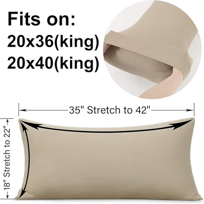 2-Pack Stretch Pillow Cases - Jersey Knit & Ultra Soft Envelope Closure Pillowcases T-Shirt Like Microfiber Blend - Suitable for 20x36/20x40 King Size Set of 2, Taupe