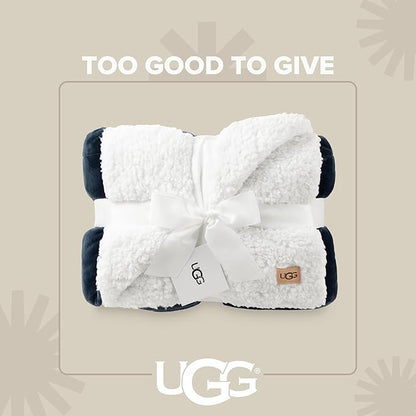 UGG Nita Throw Blanket for Couch, Reversible Plush Throw for Couch or Bed, Cozy Fluffy Fleece Blanket, Living Room Decor, Washable Bedding, 50-inch x 70-inch, Navy Blue