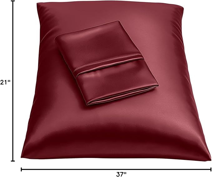 BLISSFORD Satin Pillowcase with Zipper, for Hair and Skin Care, Feels Soft and Cool Like a Silk Pillowcase, Satin Pillow Cases 2 Pack, Slik Pillow Cover, Burgundy, Queen, Set of 2