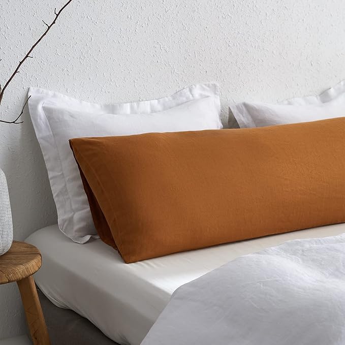 Simple&Opulence Body Pillow Cover 20" x 54",100% Pure Linen, Ultra Soft and Breathable, Body Pillowcase with Envelope Closure for Adults (Rust)