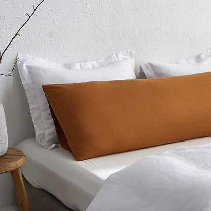 Simple&Opulence Body Pillow Cover 20" x 54",100% Pure Linen, Ultra Soft and Breathable, Body Pillowcase with Envelope Closure for Adults (Rust)