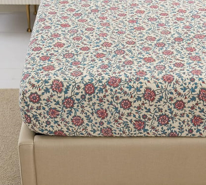 DAUAOTO 100% Cotton Sheets Set Twin Size Printed Bedding Sets, Up to 14" Deep Mattress, Country Rustic Floral Pattern Bedlinen Set