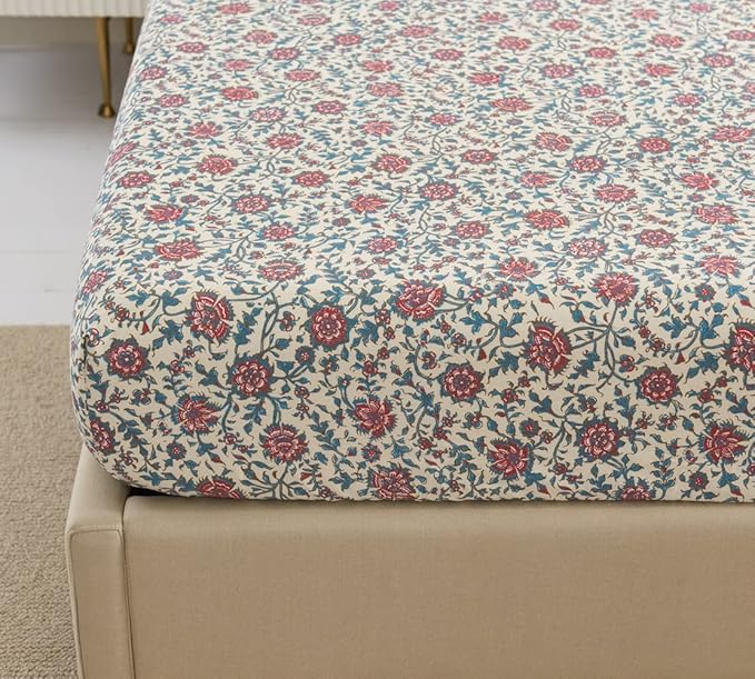 DAUAOTO Cotton Sheets Set California King Printed Bedding Sets, Country Rustic Floral Pattern Bedlinen for Cal King Bed Up to 14" Deep Mattress