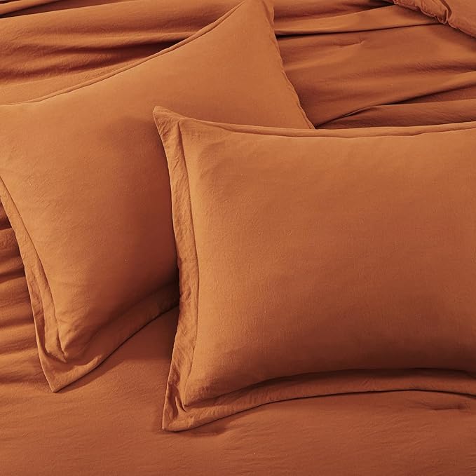 WRENSONGE Oversize King Size Comforter Sets, 7 Pieces Soft Burnt Orange Fall Bed in a Bag with Fitted Sheet, Flat Sheet, 2 Pillow Shams, 2 Pillowcases, Warm Bedding Sets for All Seasons