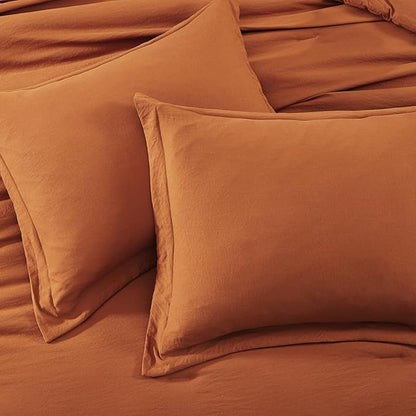 WRENSONGE Oversize King Size Comforter Sets, 7 Pieces Soft Burnt Orange Fall Bed in a Bag with Fitted Sheet, Flat Sheet, 2 Pillow Shams, 2 Pillowcases, Warm Bedding Sets for All Seasons