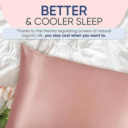 Blissy Silk Pillowcase - 100% Pure Mulberry Silk - 22 Momme 6A High-Grade Fibers - Silk Pillow Cover for Hair & Skin - Regular, Queen & King (Rose Gold, Queen)