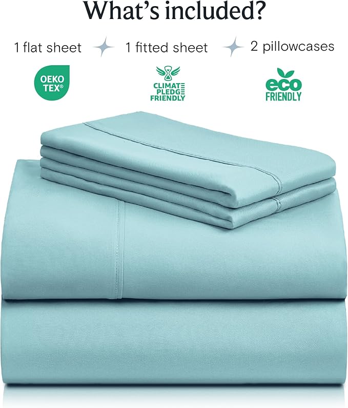 LuxClub 4 PC Queen Sheet Set, Queen Size, Deep Pockets 18" Wrinkle Free Cooling Bed Sheets Machine Washable Hotel Bedding Silky Soft - Aqua Queen