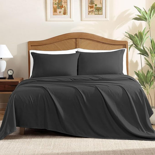 ClevaHome Full Sheet Set, 4-Piece Full Size Sheets, Lightweight & Super Soft Easy Care Microfiber– Shrinkage & Fade Resistant Bedding Set with 14'' Deep Pockets (Black)
