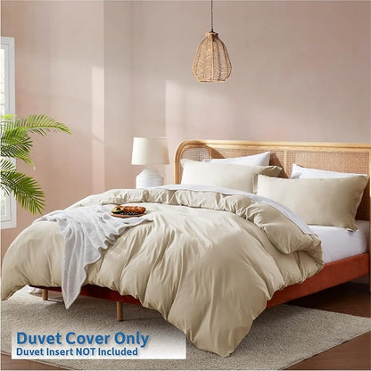 Nestl Beige Cream Duvet Cover King Size - Soft Double Brushed King Duvet Cover Set, 3 Piece, with Button Closure, 1 Duvet Cover 104x90 inches and 2 Pillow Shams
