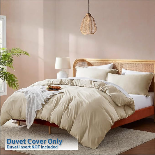 Nestl Beige Cream California King Duvet Cover Sets - Soft Double Brushed Cal King Duvet Cover, 3 Piece, with Button Closure, 1 Duvet Cover 104x98 inches and 2 Pillow Shams
