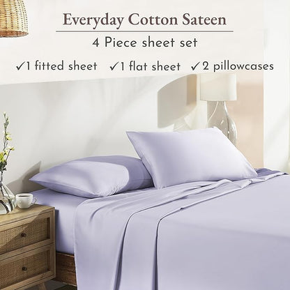 California Design Den Full Size Bed Sheets Set - Natural 100% Cotton Sheets, Soft Sateen Weave, Fully Elasticized Deep Pockets, Breathable and Durable Bedding - Lavender