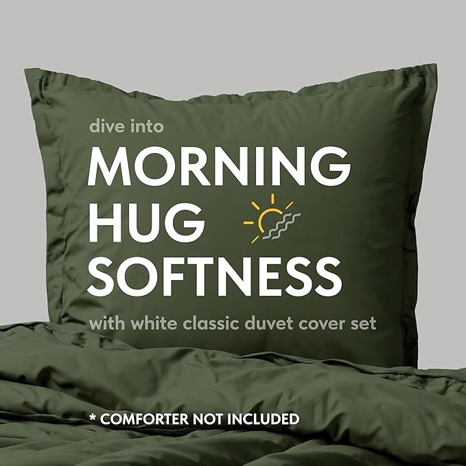 White Classic Dark Green Duvet Cover King Size, Microfiber Duvet Cover with Zipper, Duvet Cover Set with 2 Pillow Shams, Luxury Soft Comforter Cover King Size, 104 x 90 | Comforter Not Included