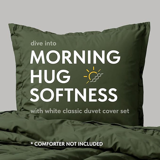 White Classic Dark Green Duvet Cover King Size, Microfiber Duvet Cover with Zipper, Duvet Cover Set with 2 Pillow Shams, Luxury Soft Comforter Cover King Size, 104 x 90 | Comforter Not Included