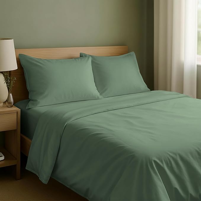 California Design Den Full Size Sheets Set - Natural 100% Cotton Sheets Full Size Bed with Deep Pockets, Soft Sateen Weave, Durable Bedding Set (Sage Green - Dark)