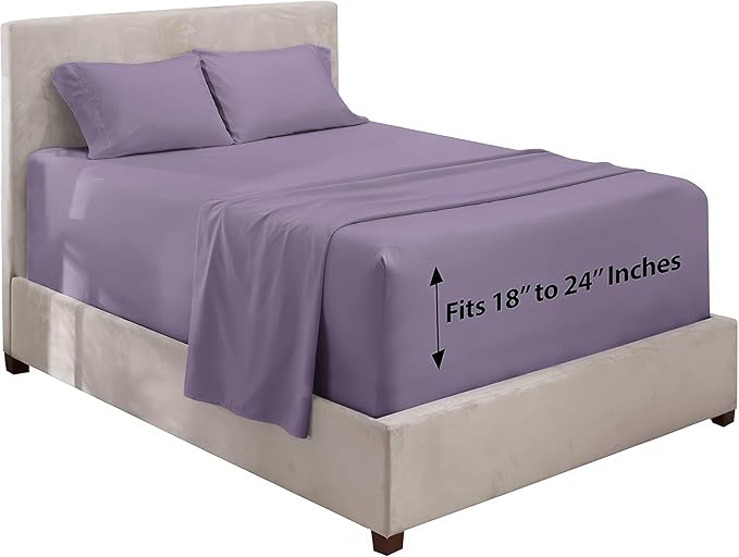 Nestl King Size Sheet Set, 4 Piece Extra Deep Pocket (18-24 inches), Microfiber, Hotel Luxury, Soft, Breathable, Wrinkle-Free, Easy to Care, Grayish Purple