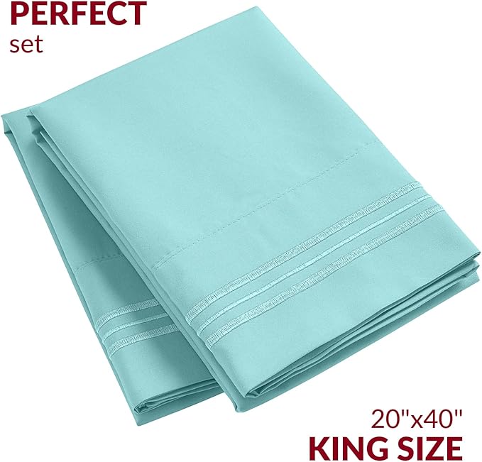 Mellanni Pillow Cases - Luxury, Extra Soft, Cooling Pillow Covers - 2 PC Iconic Collection Pillowcases - Envelope Closure (King 20" x 40", Aqua)