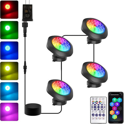 T-SUN Pond Lights LED Underwater 16M Colors with App and Remote 4 Pack | IP68 Waterproof,Dimmable,Timer,Color Changing Fountain Lights led Underwater Pond Lights for Outdoor Pond Koi Aquarium Garden