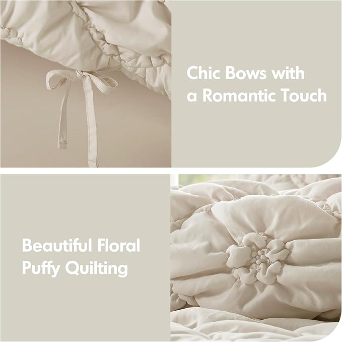 Intelligent Design Twin Comforter Set – Ivory Lily Puffy Floral Shabby Chic Boho Bedding for Girls, Ultra-Soft, Lightweight & All-Season, Twin