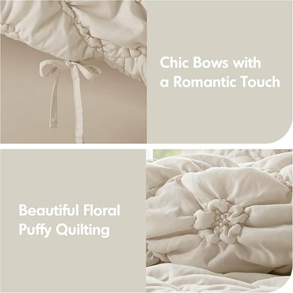 Intelligent Design Twin Comforter Set – Ivory Lily Puffy Floral Shabby Chic Boho Bedding for Girls, Ultra-Soft, Lightweight & All-Season, Twin