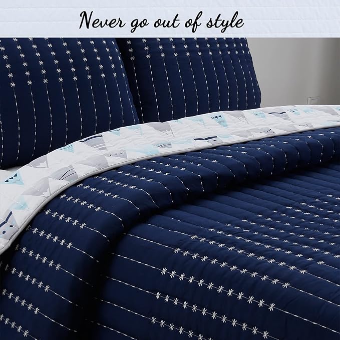 Cozy Line Home Fashions Summit Blues Snowy Alps Pike Winter Mountains Polyester Reversible Quilt Bedding Set, Coverlet, Bedspread (Queen - 3 Piece)