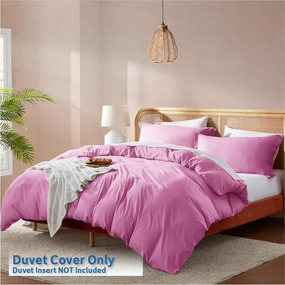 Nestl Light Pink Duvet Cover Queen Size - Soft Double Brushed Queen Duvet Cover Set, 3 Piece, with Button Closure, 1 Duvet Cover 90x90 inches and 2 Pillow Shams