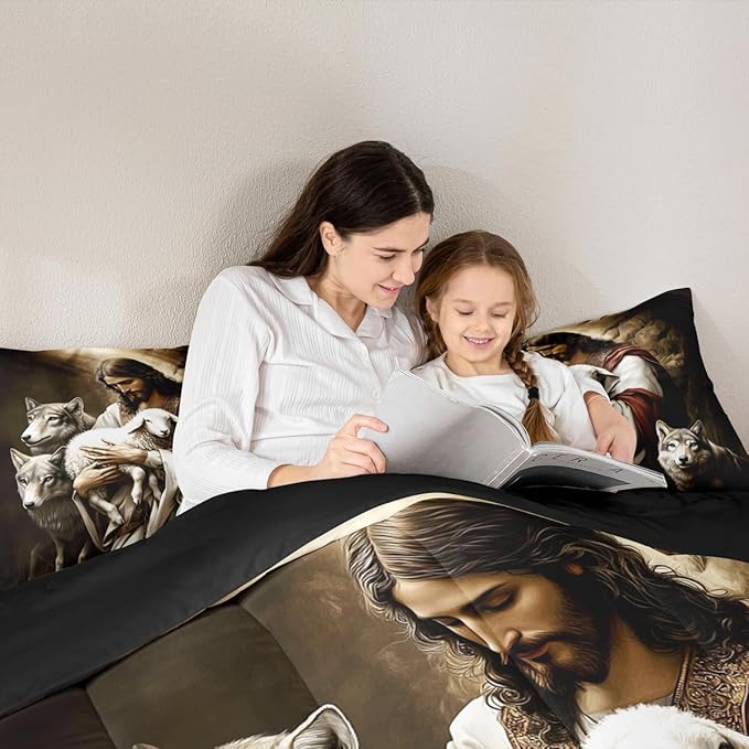 Castle Fairy Rustic Farmhouse Bedding Set for Boys Girls,Wildlife Animals All Season Cozy Comforter Set Full Size,Sheep and Wolf Duvet Set Bedroom Decor,Personalized Birthday Gifts