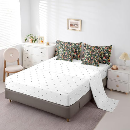 Mushroom Gnome Comforter Set Bed in a Bag 7 Pieces Full,Botanical Leaves Bedding Set for Girls Teens Kids,Colorful Mushroom Plants (Comforter+Fitted+Flat Sheet+2 Pillowcases+2 Throw Pillow Covers)