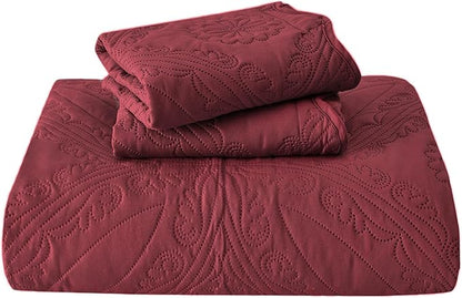Kingnex Oversized King Bedspreads 128x120 for Extra Wide Tall King or Cal King Bed Ultrasonic Quilted Coverlet Set 3 Piece Include 1 Quilt 2 Pillowcases Burgundy