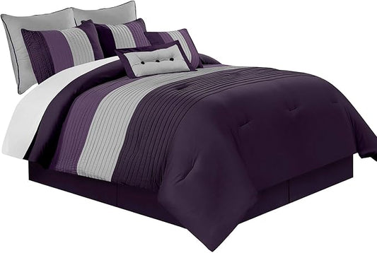 Chezmoi Collection Loft 8-Piece Luxury Striped Comforter Set (Full, Purple/Gray/Lavender)