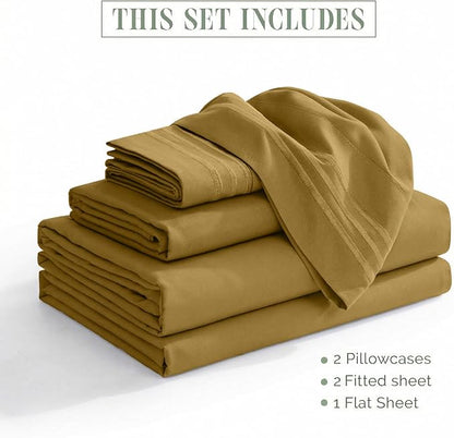 Elegant Comfort Luxurious 1500 Premium Hotel Quality Microfiber Three Line Embroidered Softest 5-Piece Bed Sheet Set, Wrinkle and Fade Resistant, Split King, Bronze