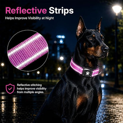 GPS Dog Collar Tracker 2-in-1,Reflective Waterproof Pet Collar,iOS-Only,No Monthly Fees,Unlimited Range,Dog Tracking Collar Pet Tracker,for Small Medium Large Dogs(L (16.5"-23.5"), Hot Pink)
