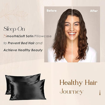 Yanibest Satin Pillowcase, Silk Pillow Cases for Hair and Skin with Zipper, Queen Pillow Cases Set of 2 for 20"x30", Exquisite Packaging for Women Men