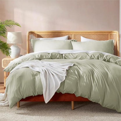 Nestl Light Sage Duvet Cover King Size - Soft Double Brushed King Duvet Cover Set, 3 Piece, with Button Closure, 1 Duvet Cover 104x90 inches and 2 Pillow Shams