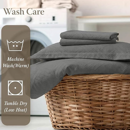 Threadmill Luxury 100% Cotton Queen Bed-Sheets - 800 Thread Count Jacquard Celine Dark Grey, Better Than Egyptian Cotton,4 Pc Striped Bed Set, Damask Sheets with Elasticized Deep Pocket