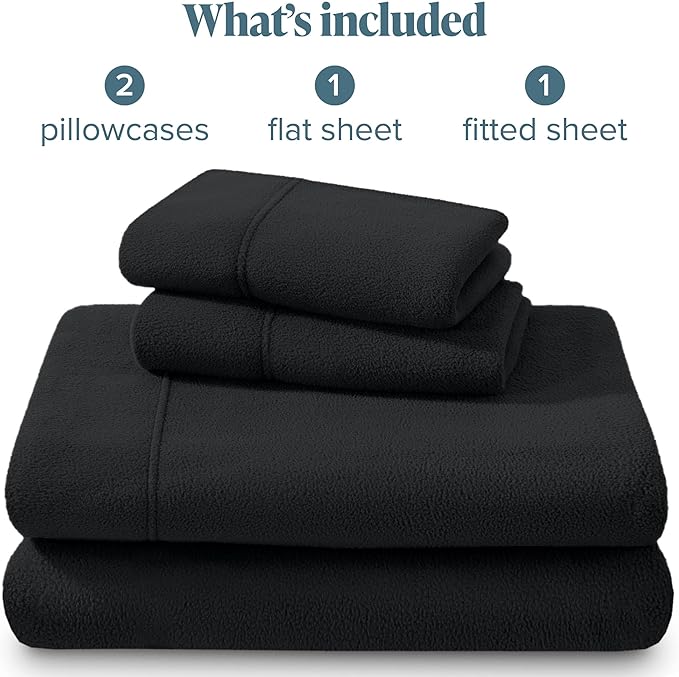 Bare Home Super Soft Fleece Sheet Set - Queen Size - Extra Plush Polar Fleece, No-Pilling Bed Sheets - All Season Cozy Warmth (Queen, Black)