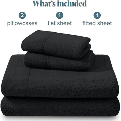 Bare Home Super Soft Fleece Sheet Set - Queen Size - Extra Plush Polar Fleece, No-Pilling Bed Sheets - All Season Cozy Warmth (Queen, Black)
