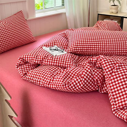 Nayoroom Red Gingham Duvet Cover Queen Size 100% Washed Cotton Plaid Checkered Duvet Cover 3 Pieces Soft Breathable Grid Farmhouse Dorm Bedding Set for All Seasons