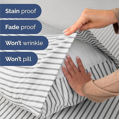 Twin 4 Piece Sheet Set - Comfy Breathable & Cooling - Soft Hotel Luxury Bedding Set with 8-16 Inch Deep Pockets - 1 Flat & 1 Fitted Sheet & 2 Pillowcases - Wrinkle Free & Easy Care - Grey Stripes 2