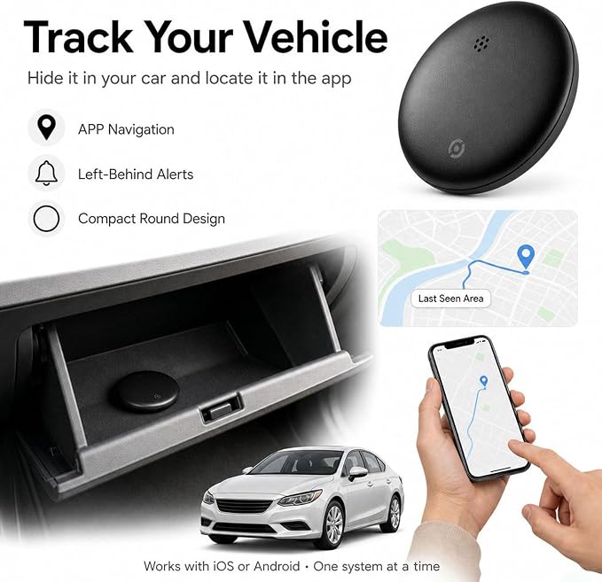 GPS Tracker for Vehicles No Subscription, iOS & Android Dual System | Precise Location Car Tracker Tag, IP66 Waterproof Bluetooth Tracker Device for Key, Luggage, Wallet, Kid and Pet (2-Pack)