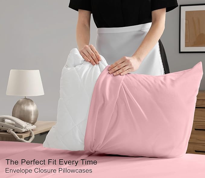 RUVANTI 100% Cotton Sheets – Split King Size Percale Bedding, Cooling & Breathable, Durable with a Crisp, Soft & Comfortable Feel, 16" Deep Pocket, 5-Piece Set, Bridal Rose