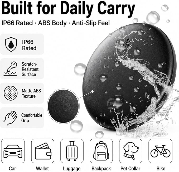 GPS Tracker for Vehicles No Subscription, iOS & Android Dual System | Precise Location Car Tracker Tag, IP66 Waterproof Bluetooth Tracker Device for Key, Luggage, Wallet, Kid and Pet (2-Pack)