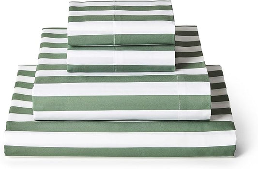 Mellanni Queen Sheets Set - 4 PC Iconic Collection Bedding - Hotel Luxury, Extra Soft, Cooling Bed Sheets - Wrinkle, Fade, Stain Resistant (Queen, Oxford Stripe Sage)