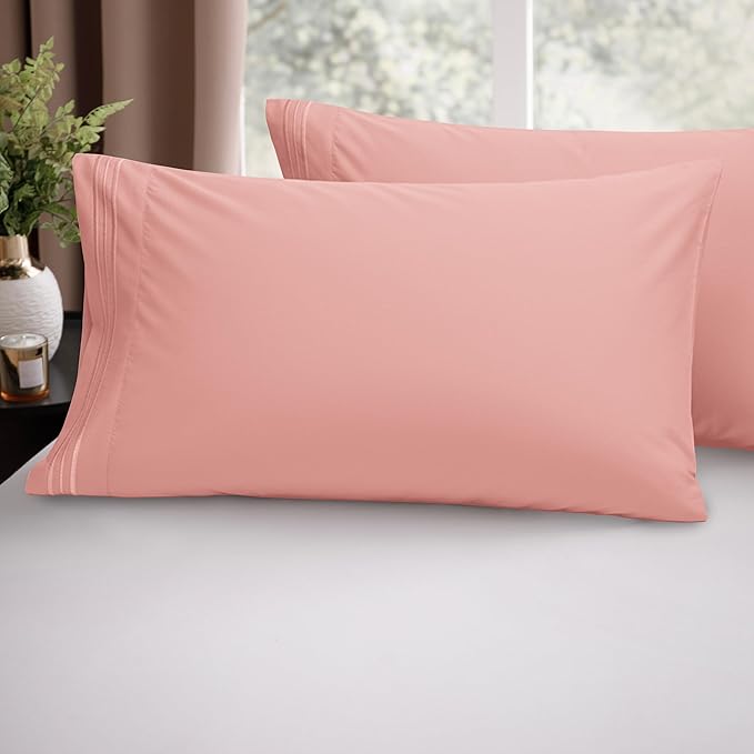 Elegant Comfort Luxury Ultra-Soft 2-Piece Pillowcase Set - 1500 Premium Hotel Quality Microfiber Double Brushed - Wrinkle Resistant, King Size, Dusty Rose