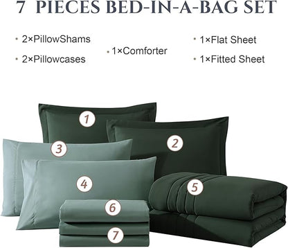 Monbix King Size Comforter Set - 7 Pieces Bed in a Bag King, Deep Forest Bedding Sets with Comforter, All Seasons Comforter Bed Set with Sheets, Pillowcases & Shams