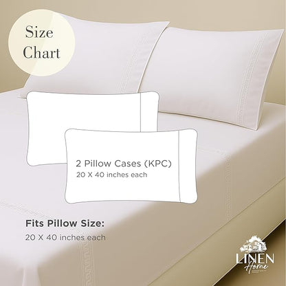 Linen Home 100% Cotton Percale Interlocked Loops Lace Pillowcases King Size, White, 2 Pieces of Pillow Case, Crisp and Cool Strong Bed Linen, 20 inches X 40 inches