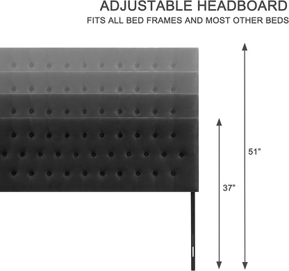 Tufted Upholstered Headboard Full Size, Adjustable Height 37- 51 in, Black | Sturdy and Durable Solid Wood Full XL Headboard, Fabric Full Headboard Only, Modern Button Diamond Design Head Board