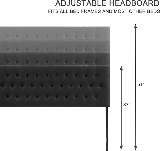 Upholstered Headboard California King, Adjustable Height 37''- 51'', Black | Sturdy Durable Solid Wood Bed Headboard, Tufted Fabric California King Headboard, Modern Button Diamond Design Head Board
