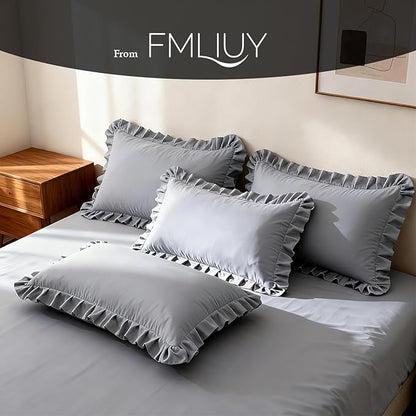 Ruffle Pillow Cases King Size Set of 2 – Soft Wrinkle Resistant Brushed Microfiber Ruffled Pillowcases –Envelope Pillow Shams Cover Festive Gift for Hotels, Guest Rooms 20x36 Inch (Silver Gray)